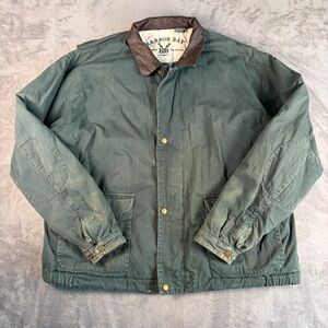 Harbor Bay Vintage Chore Jacket Men's 3XLT Green Quilt Lined Leather Collar Coat